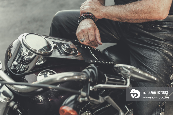 Man ready for trip on motorbike