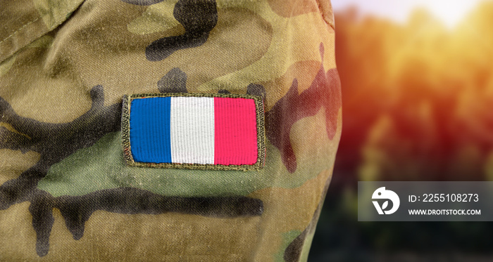 France flag on french army uniform at outdoor