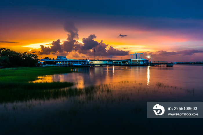 charleston south carolina harbor in the evening