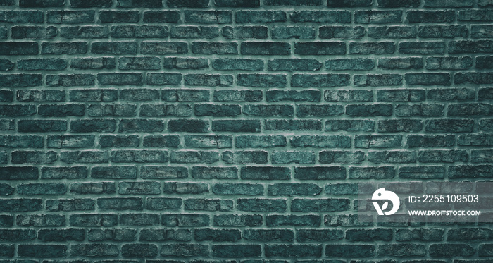 Teal brick wall texture. Dark stone block masonry. Old rough brickwork vintage background