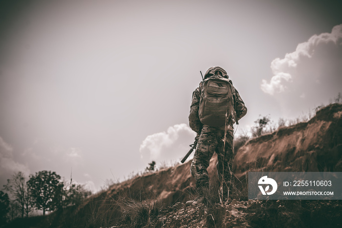 Soldiers of special forces on wars at the desert,Thailand people,Army soldier Patrolled the front line