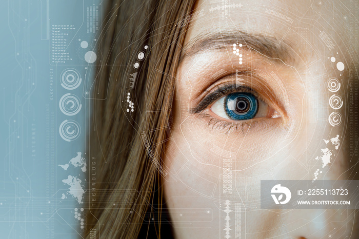 human eye and graphical interface. smart contact lens concept.