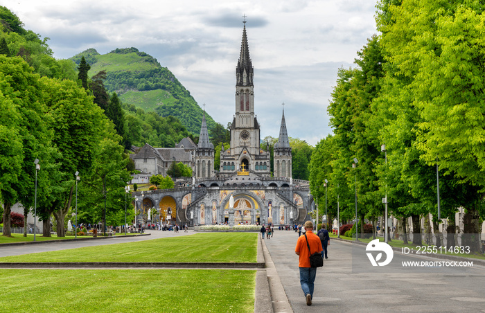 View of the basilica of Lourdes in France