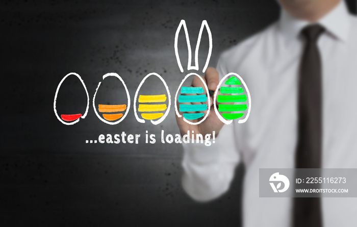 Easter is loading wird von Geschäftsmann auf Bildschirm geschrieben