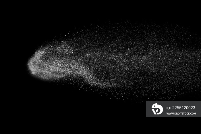 abstract white dust explosion on a black background.