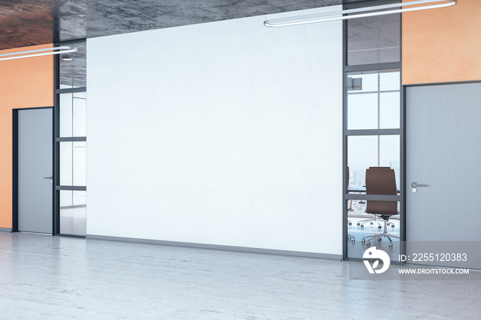 Empty office hall with copy space on white wall