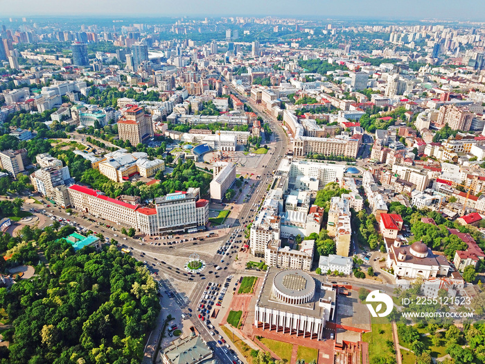 Aerial drone view of Kiev center