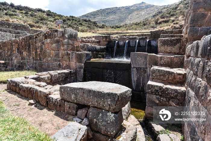 Inca water channels and fountains at the Tipon archaeological site, just south of Cusco, Peru