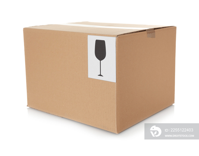 Cardboard box on white background