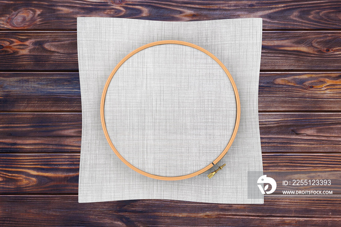 Wooden Hoop for cross stitch. A Tambour Frame for embroidery and Canvas with Free Space for Your Design. 3d Rendering