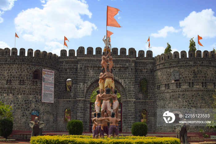 Statue of  Lord Krishna and friends breaking Dahi handi, Bhigwan, Maharashtra, India