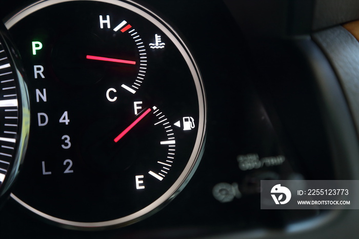 Fuel gauge showing full car fuel