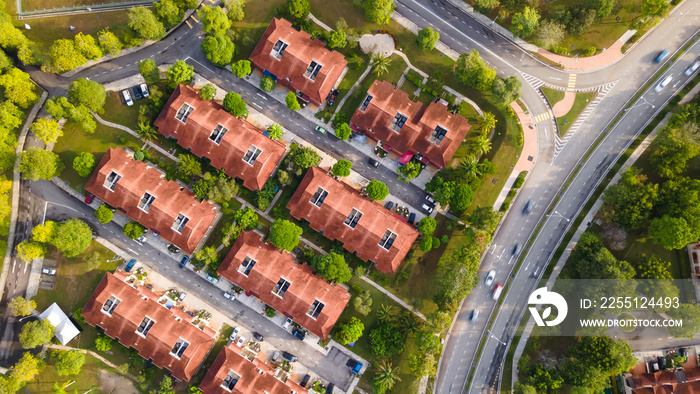 An aerial top down view of luxury bungalow house