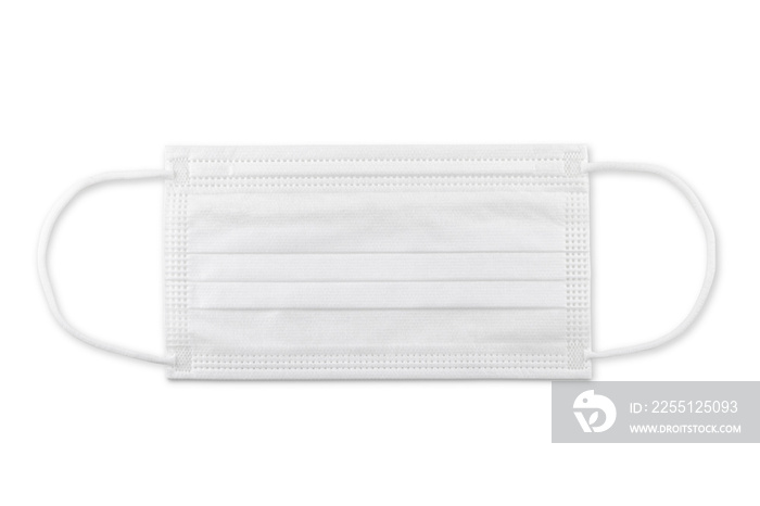 White medical mask isolated on white background with clipping path. Medical mask protection against pollution, virus, flu, coughing and coronavirus.