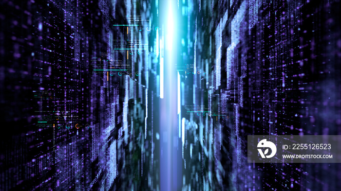 Futuristic digital matrix grid particles de-focus cyber space background environment