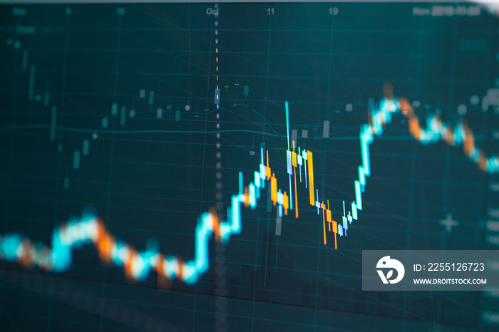 Business candle stick graph chart of stock market investment trading. Financial chart with up trend line graph, Trend of graph.Stock markets financial or Investment strategy background.