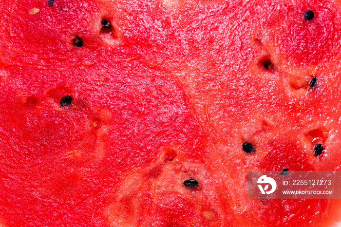 flat lay food.close up inside of watermelon, red surface with black seeds have copy space for put text.