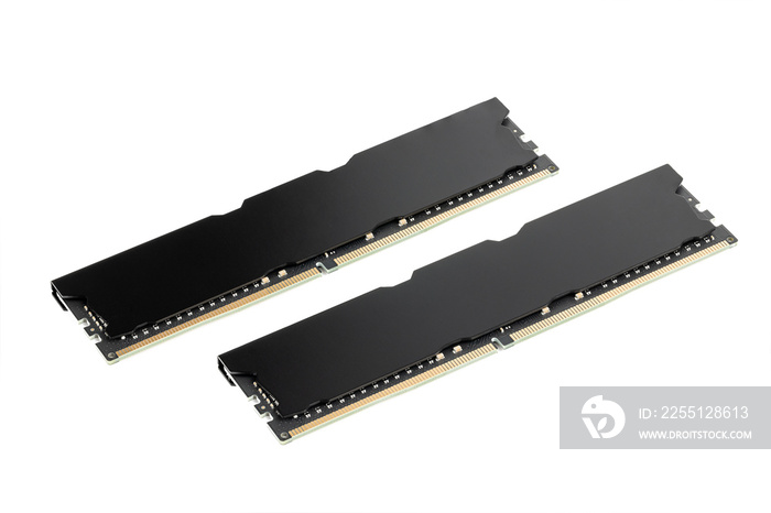 modern gaming black ddr4 desktop memory module isolated on a white background. computer ram memory stick cut out