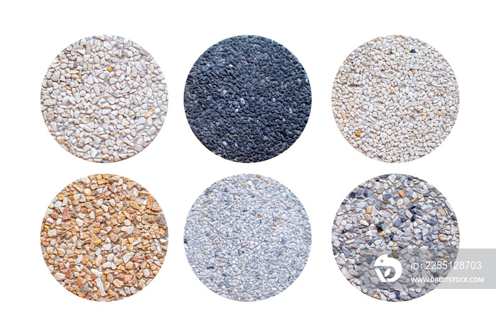 Example of Exposed aggregate concrete with different colored pebbles in close-up, Exposed aggregate on transparent background, wall