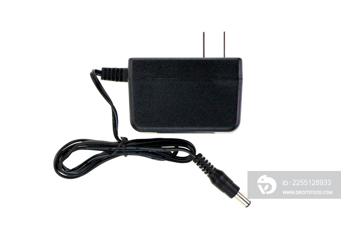 Image of Black Electric power adapter isolated on white background. Computer hardware.