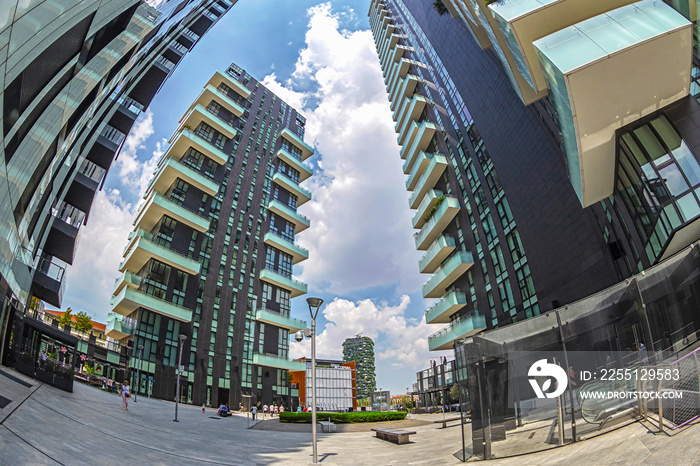 View of the architecture buildings in Porta Nuova district, Milan, Italy