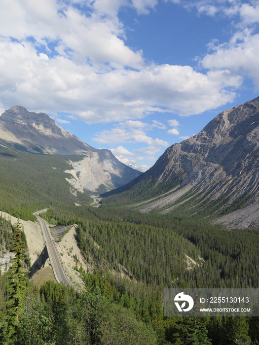 the road between Jasper and the Panther Falls, Icefields Parkway, Rocky Mountains, Alberta, Canada, July