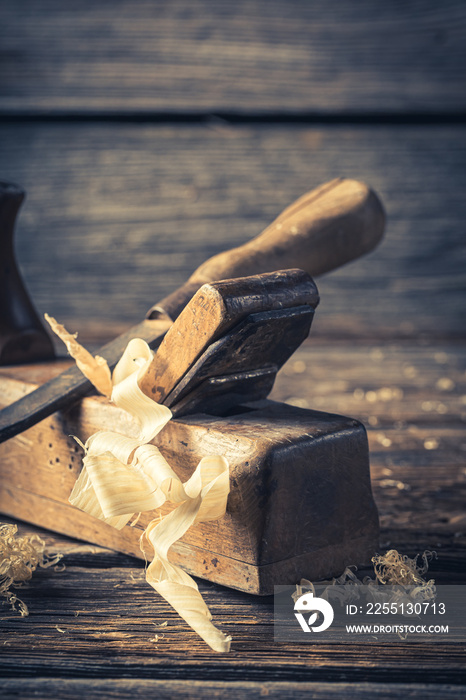 Rustic chisel and planer in a carpentry workshop