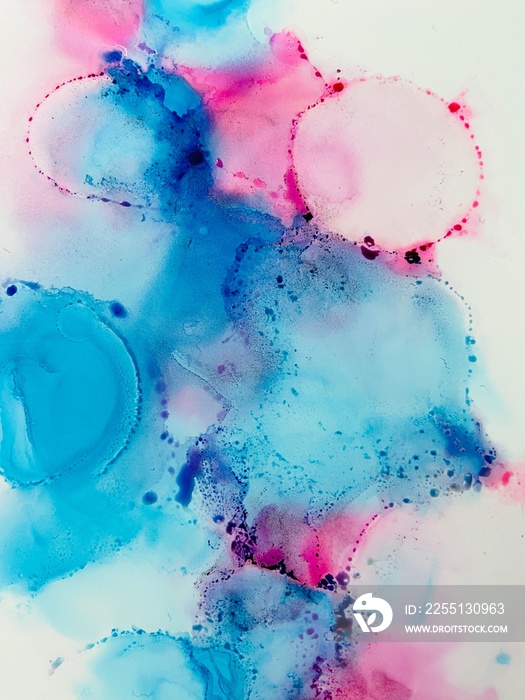 pacific pink and bright blue alcohol ink watercolour background in bled gradient pink blue tones