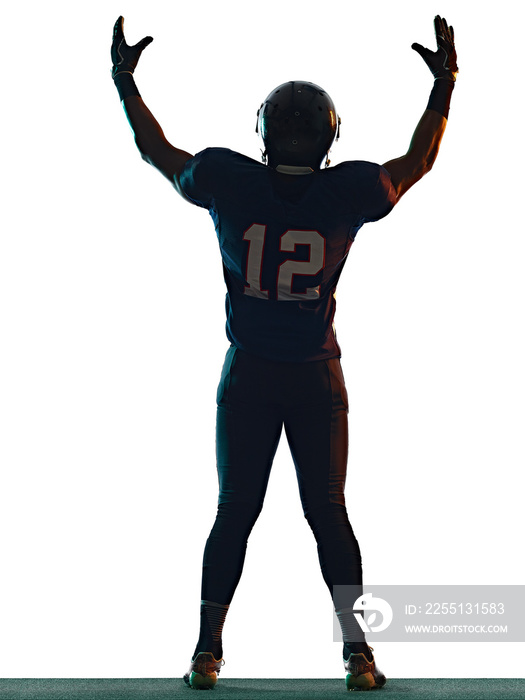 one afro american football player man in studio silhouette shadow isolated on white background