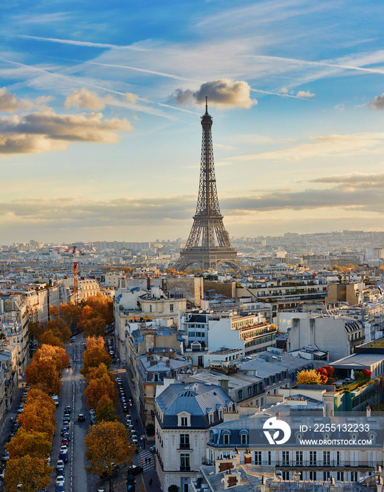 Aerial panoramic cityscape view of Paris, France