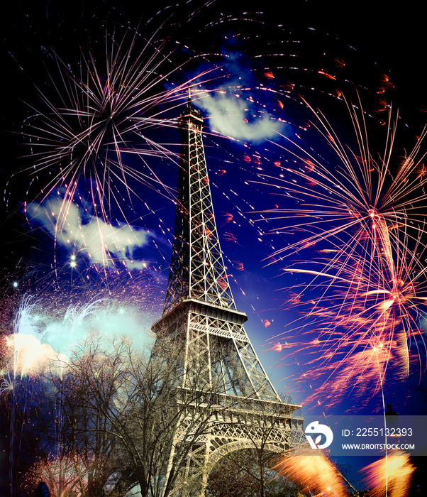 Eiffel tower (Paris, France) with fireworks