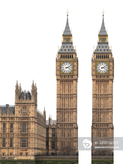 Big Ben Clock Tower isolated on white background With clipping path.
