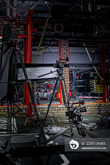 backstage of video production professional video cameras