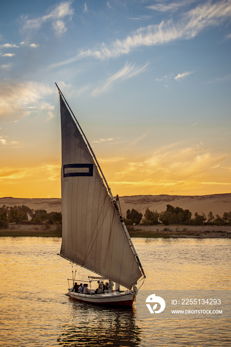 The Felucca boat the traditional way of navigation on the Nile River in Egypt