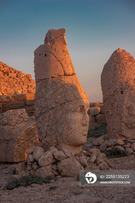 Statue of Antiochus on the top of Nemrut mount at sunrise, the king of Commagene