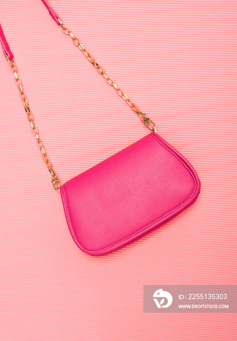 pink handbag, Stylish side bag, Pink bag on a pink background, Female handbag , Pink leather handbag on pink background, Pink purse on pink background, Pink women bag