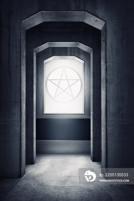 White pentagram symbol on the windows