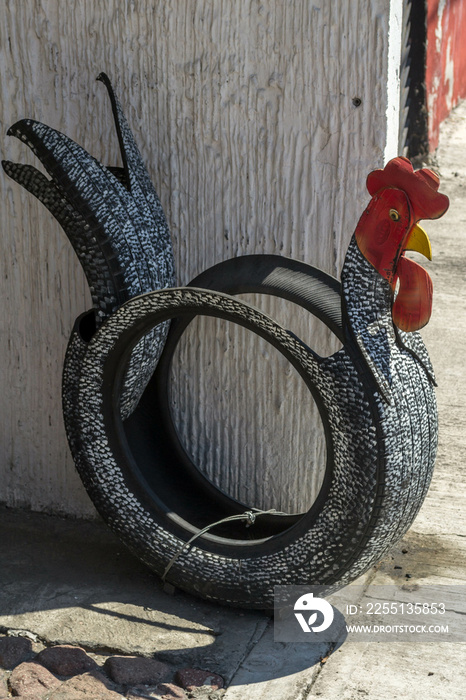 Rooster made out of an old car tire