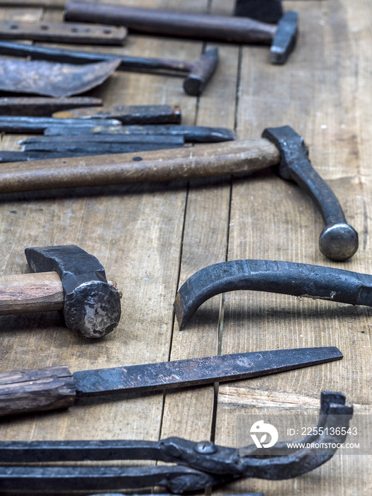 Blacksmith tools on the table