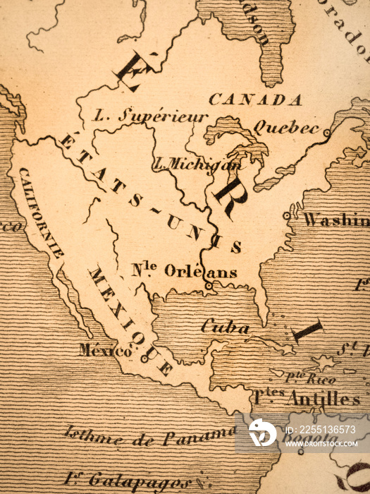 古い世界地図　北米大陸