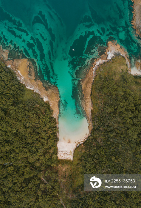 bird eyes drone of Whitings Beach, Jervis Bay NSW Australia.