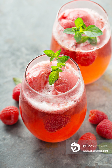 Raspberry sorbet rose floats