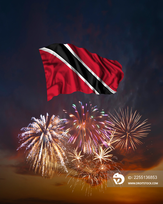Holiday fireworks and flag of Trinidad and Tobago