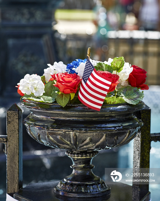 American Flag in a flower pot