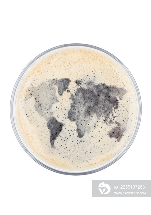 Glass of stout beer top with earth shape