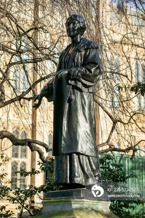 Emily Pankhurst 1858-1928 monument statue in Victoria Tower Gardens at the Houses of Parliament in London England UK which was unveiled in 1930, stock photo image