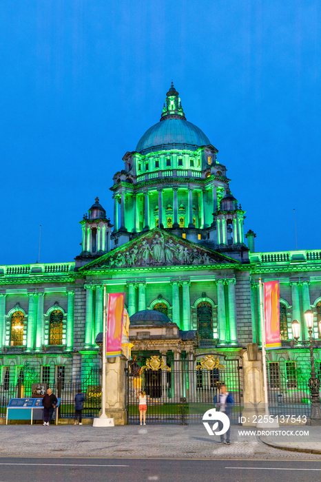 The Belfast City Hall at Donegall Square in Belfast, Northern Ireland at Night