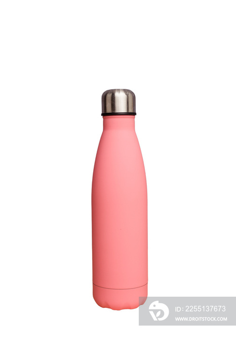 Pink thermos isolated on white background