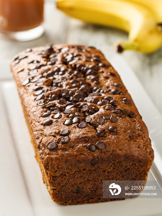 Fresh baked banana bread with chocolate chips