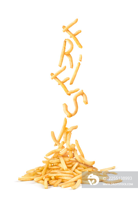 RW french fries flying letters in a white background